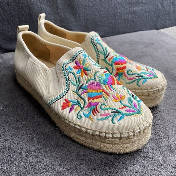 Sam Edelman espadrilles size 7M Beautiful birds embroidered Colorful 1-2 “ Soles - Picture 1 of 10